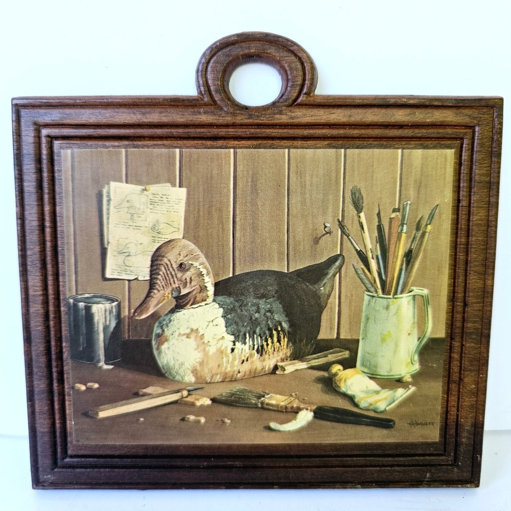 Vintage W.M. Harnett Duck Decoy Art Print Wooden Wall Plaque Cabin Core Decor
